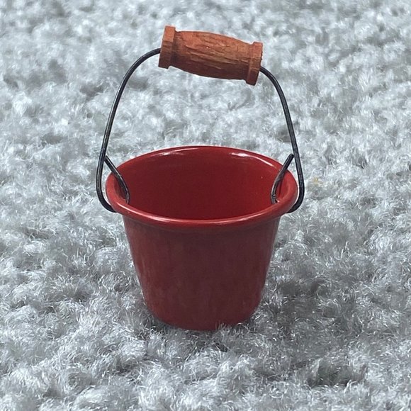 Toys Red Metal Bucket Wooden Handle Miniature Collectible Doll House Mini Accessory Poshmark